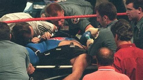 The accident occurred in a darkened area, and wasn't witnessed by the audience. . Owen hart falls